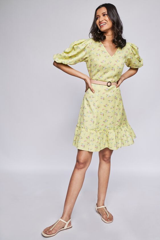 Lime Green Floral Flounce Dress, , image 2